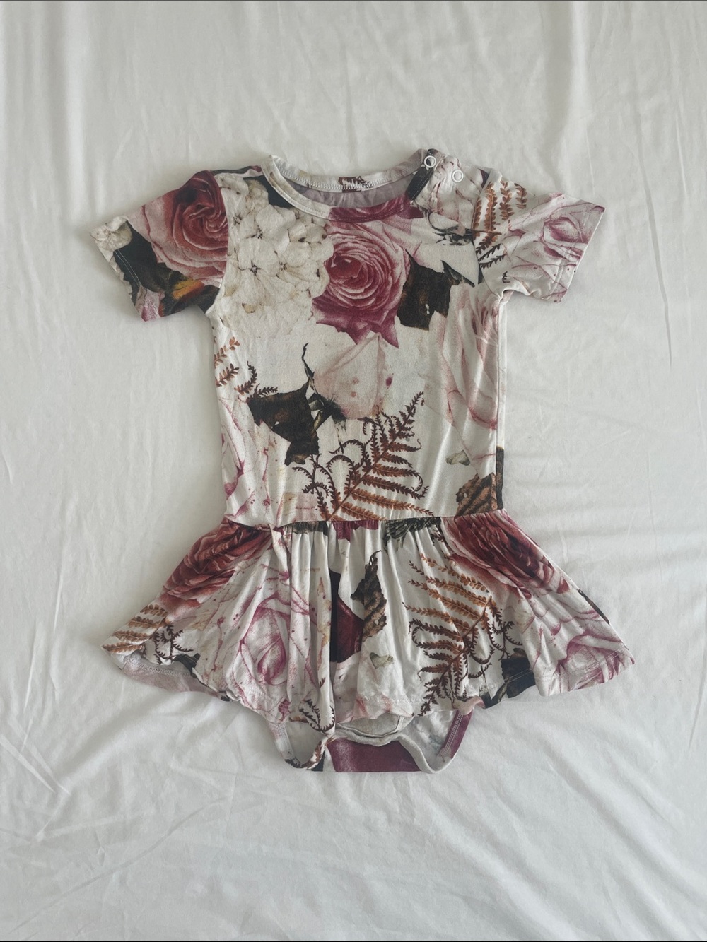 Posh Peanut Floral Twirl Romper Bodysuit Pink, Brown, Cream 18-24M (GUC)